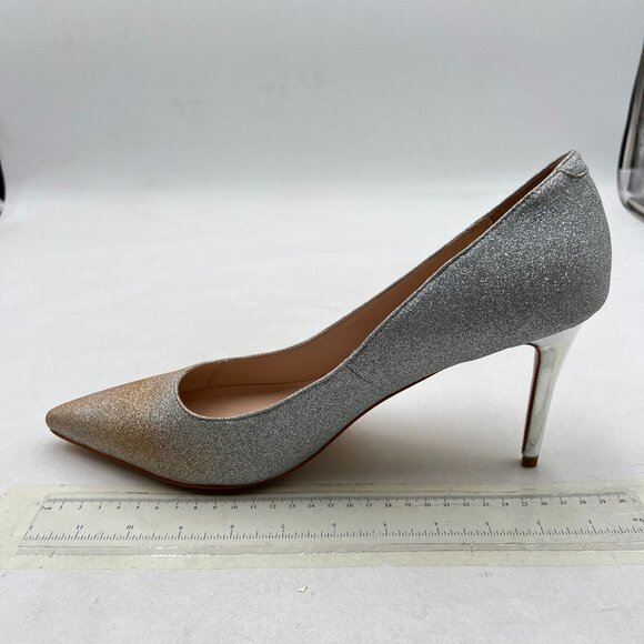 FSJ Silver Glitter Classic Dress Pumps High Heels Slip On Formal Shoes - Picture 1 of 7